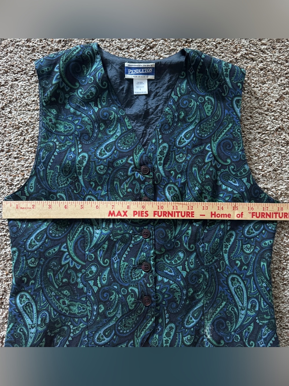 Pendleton 90s Paisley Vest 6P Vintage Fitted Button Front Dark Academia - Picture 9 of 9